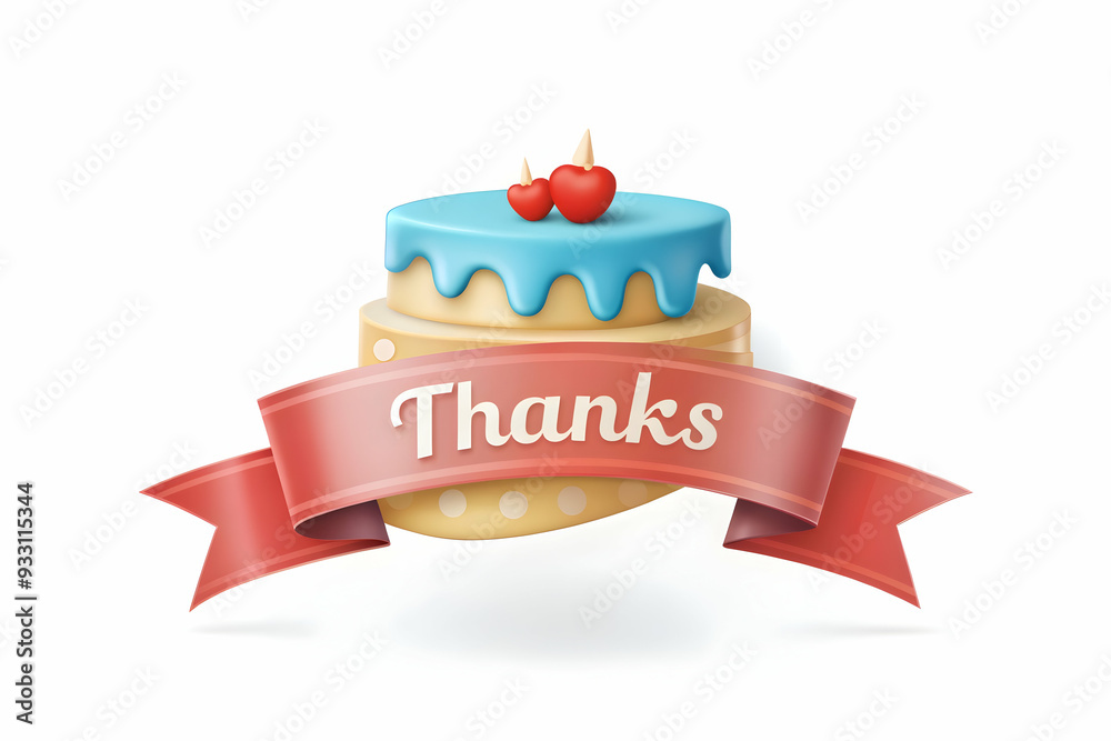 3d Flat icon as Thanks banner and a cake symbolizing celebratory thanks with ample space for text. concept as A thank you banner and a cake representing celebratory thanks with room for writing. isola 3d Flat icon as Thanks banner and a cake symbolizing celebratory thanks with ample space for text. concept as A thank you banner and a cake representing celebratory thanks with room for writing. isola