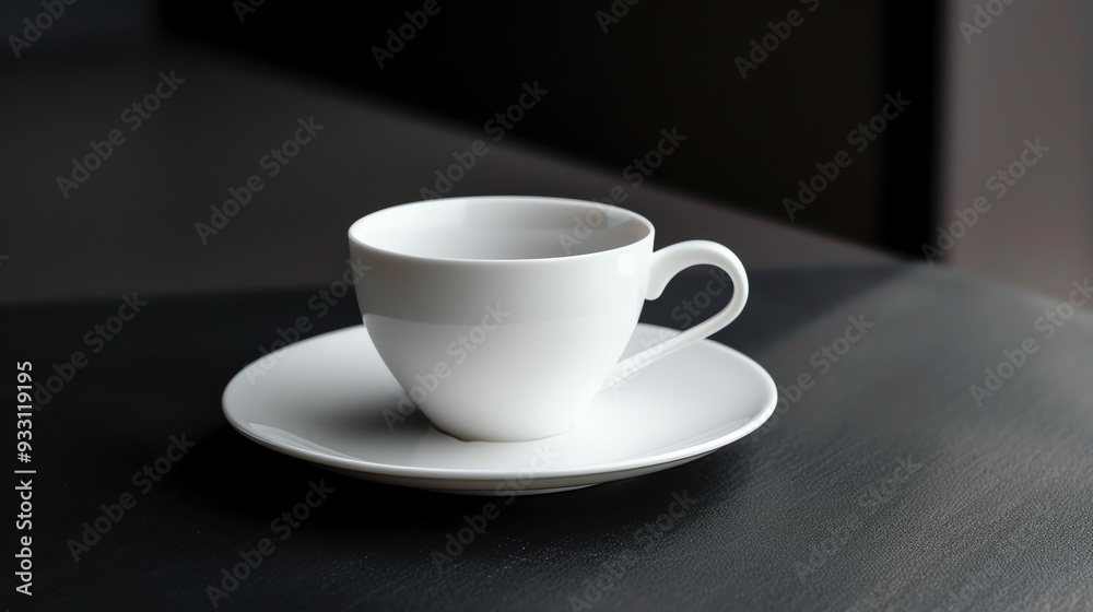 white coffee cup with a gold rim, sitting on a saucer on a black table white coffee cup with a gold rim, sitting on a saucer on a black table