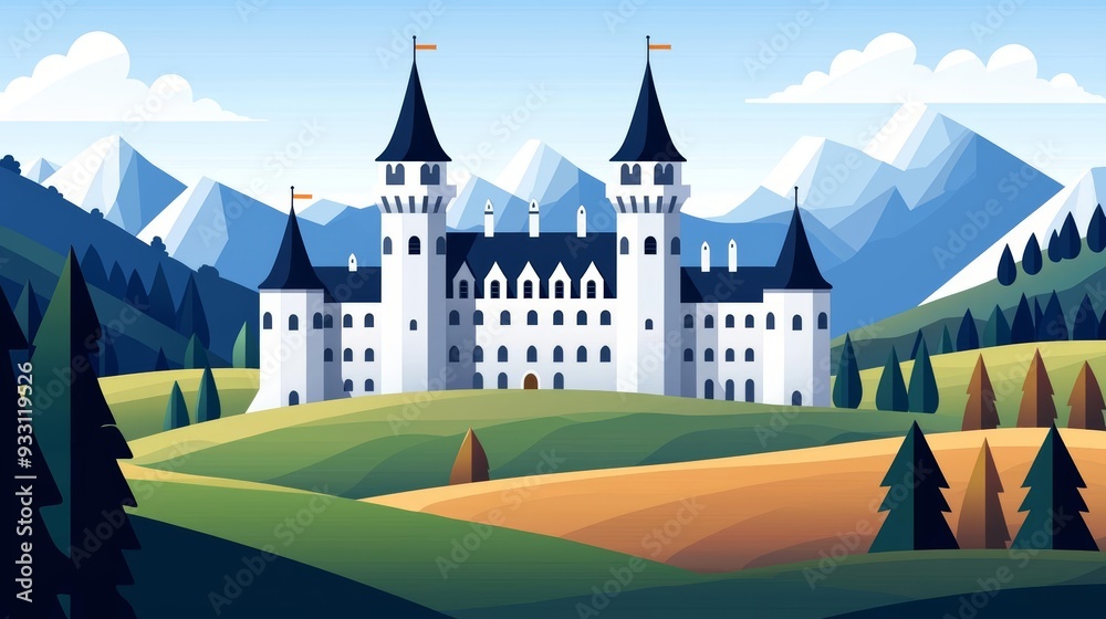 Pixel art scene of a medieval castle surrounded by rolling hills and fields, with a nostalgic retro color palette Pixel art scene of a medieval castle surrounded by rolling hills and fields, with a nostalgic retro color palette