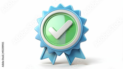 3d Flat icon as Warranty badge and a handshake symbolizing trust and guarantee with ample space for text. concept as A warranty badge and a handshake representing trust and guarantee with room for wri photo