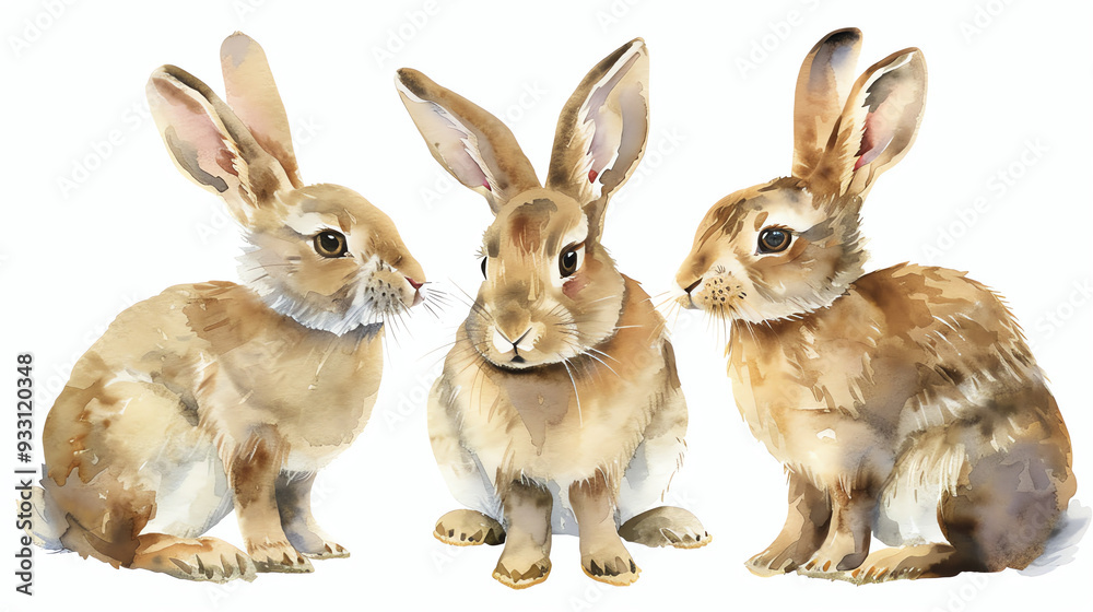 Fototapeta premium brown rabbits sitting and looking in different directions