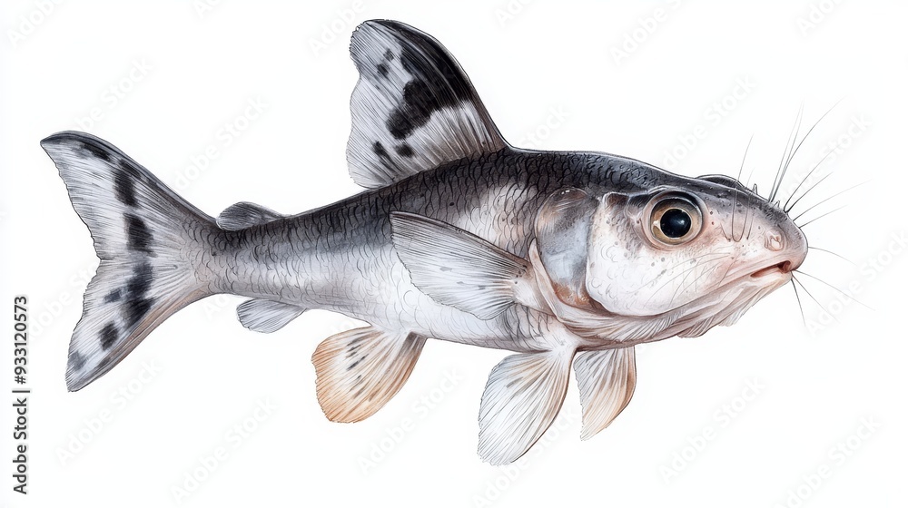 A fish sketch with black-and-white stripes on its body and head A fish sketch with black-and-white stripes on its body and head
