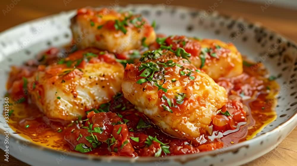 Succulent chicken thighs in vibrant tomato sauce with aromatic herbs for hearty meals Succulent chicken thighs in vibrant tomato sauce with aromatic herbs for hearty meals