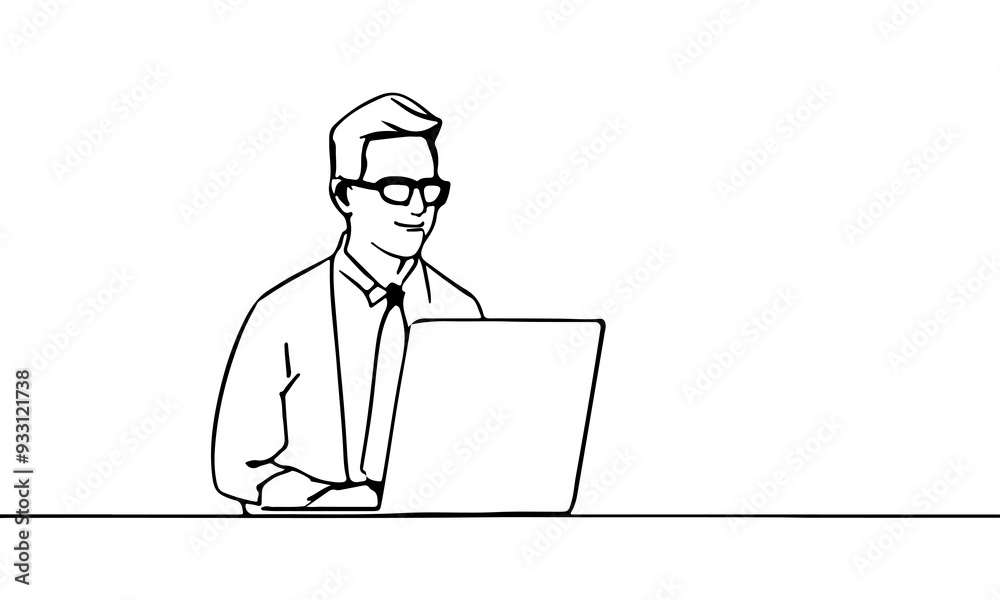 Businessman Silhouette Vector Sketch Illustration. Line Drawing of People in Office. Working Man Black Silhouette on White Background Businessman Silhouette Vector Sketch Illustration. Line Drawing of People in Office. Working Man Black Silhouette on White Background