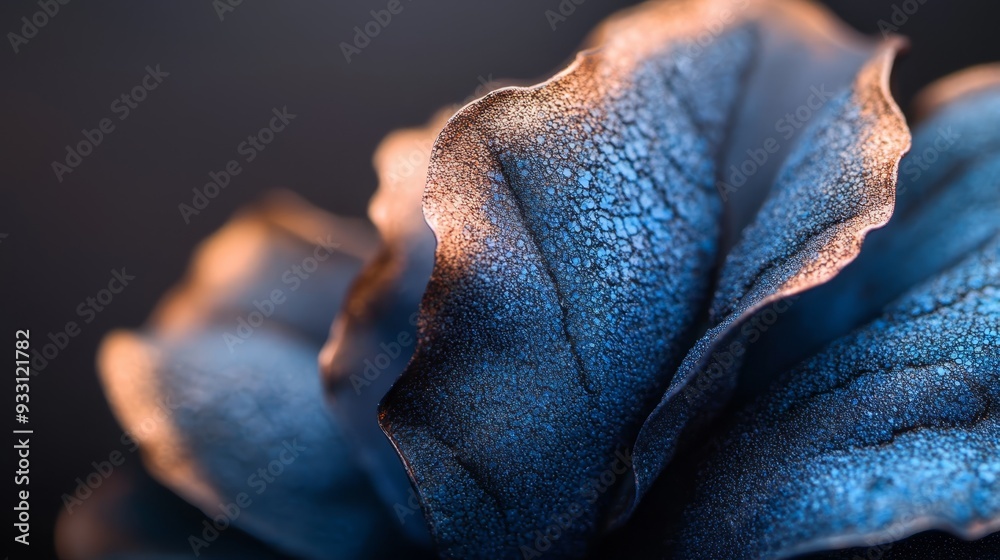 A blue flower with dewdrops on its petals against a black backdrop A blue flower with dewdrops on its petals against a black backdrop