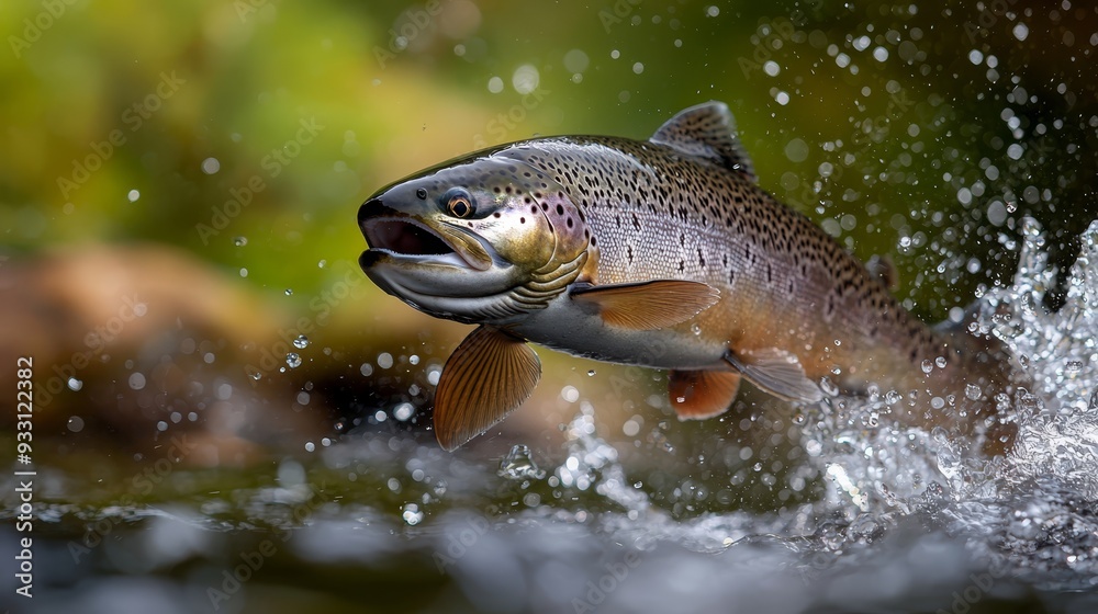 A fish leaping from the water, splashingly coating its back and opening its mouth A fish leaping from the water, splashingly coating its back and opening its mouth