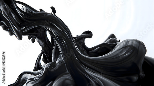 Black ink dynamic flow, Abstract, on white background