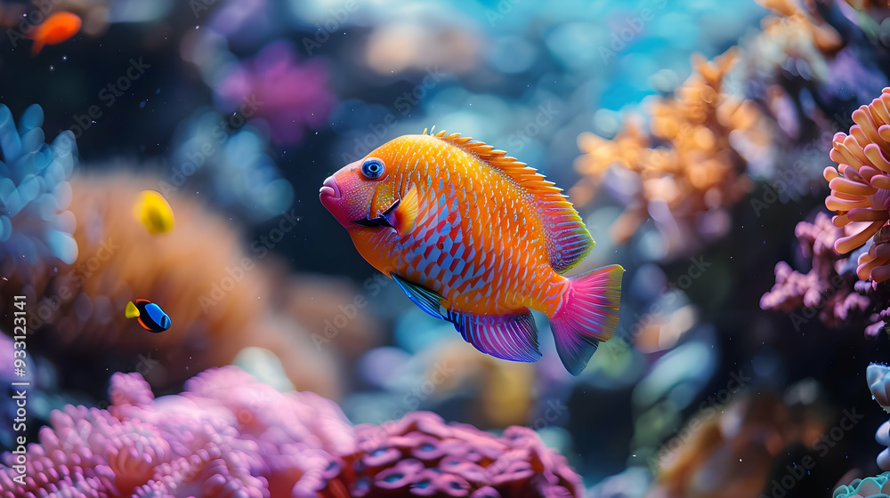 Vibrant Orange and Pink Fish in a Coral Reef Illustration Vibrant Orange and Pink Fish in a Coral Reef Illustration