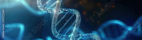 DNA helix with light trails on a dark background, Human DNA, biomedical and futuristic theme photo