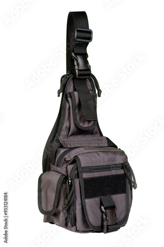 Unisex cross body bag with a large number of compartments and pockets.