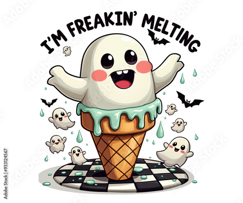 A cartoon of a ghostly ice cream cone with the words 