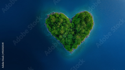 Aerial view of heart-shaped tropical island
