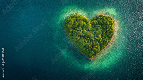 Aerial view of heart-shaped tropical island