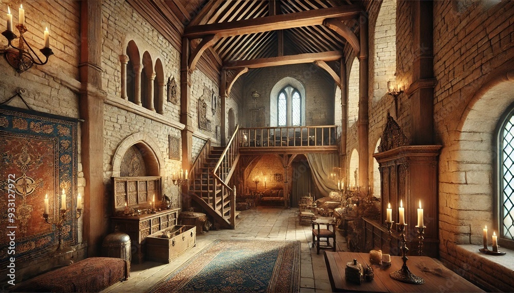 Fototapeta premium Mediaeval Building Interior. European Travel Concept Background