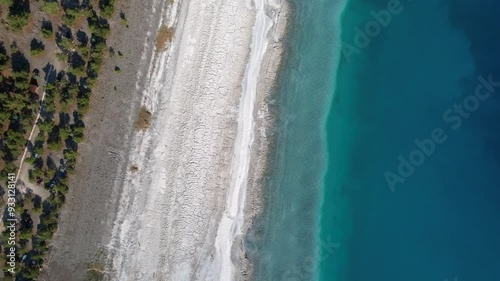 4k Aerial shot of Salda Lake in Turkiye, beautiful Turquoise water colours