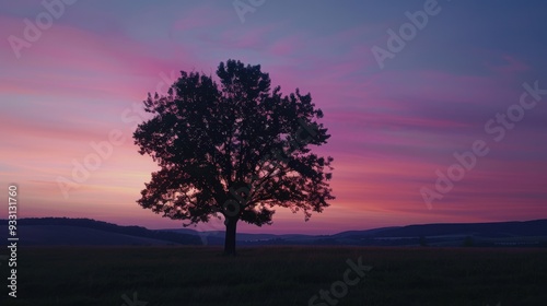 Silhouetted Tree against a Vibrant Sunset Sky