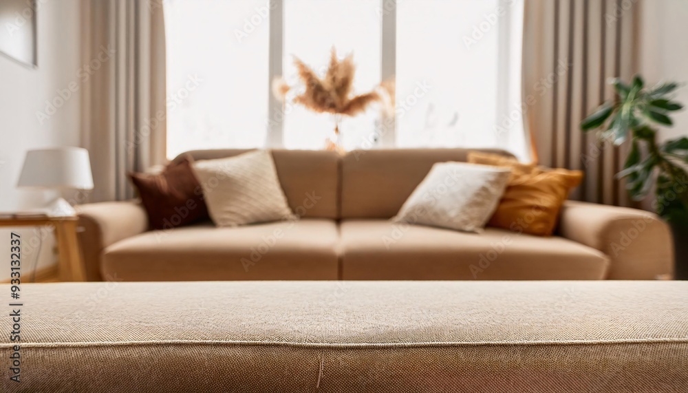Blurred view of light living room with sofa and soft bench; unfocused background photo; selective focus
Blurred view of light living room with sofa and soft bench; unfocused background photo; selective focus