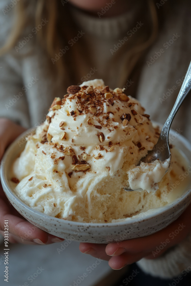 A person savoring a spoonful of creamy dessert, with their expression showing pure delight and indulgence, A person savoring a spoonful of creamy dessert, with their expression showing pure delight and indulgence,