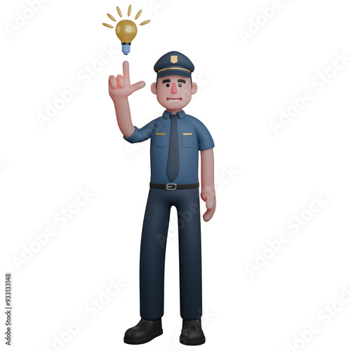 Male Police in Law 3D. Police Officer Having a Brilliant Idea. Professional Character