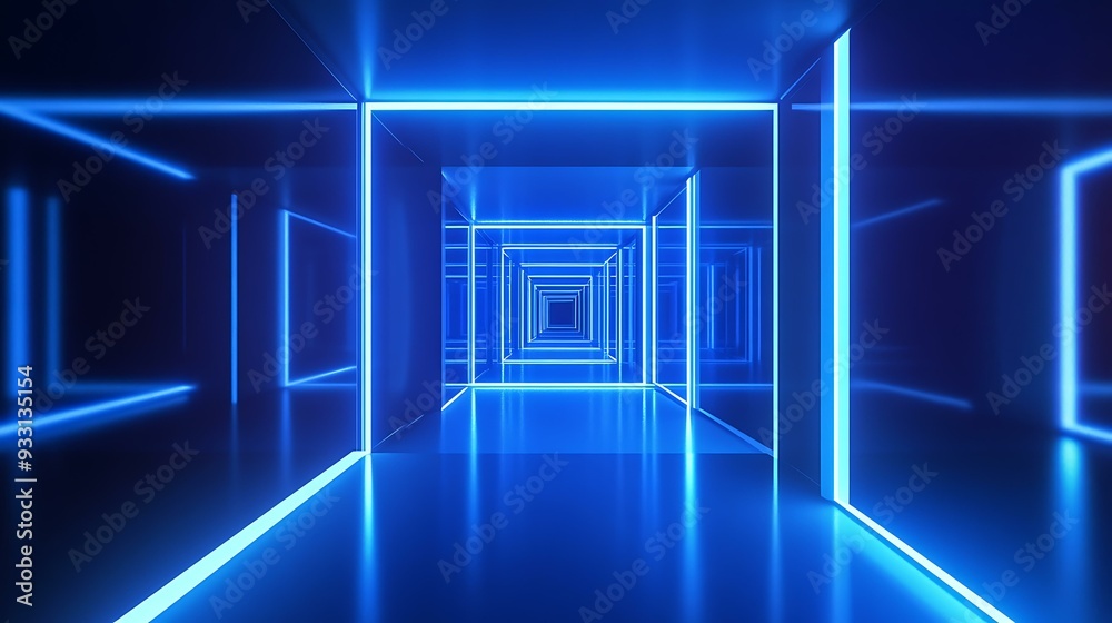 A futuristic hallway illuminated with blue neon lights, creating a sense of endless depth and modern design, Ideal for technology, sci-fi themes, or innovation presentations, A futuristic hallway illuminated with blue neon lights, creating a sense of endless depth and modern design, Ideal for technology, sci-fi themes, or innovation presentations,