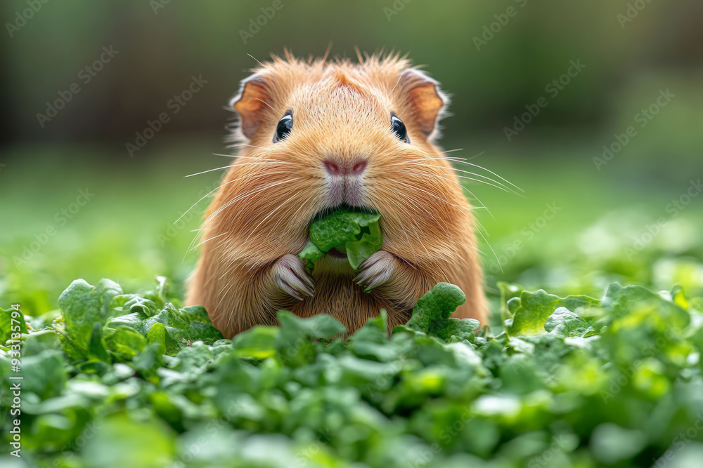 A guinea pig munching on crisp lettuce, with tiny sounds of crunching adding to the serene moment, A guinea pig munching on crisp lettuce, with tiny sounds of crunching adding to the serene moment,