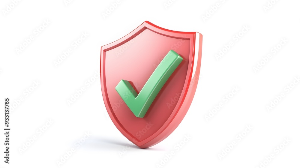 cartoon 3d Icon safety shield green check mark perspective . red symbol security safety icon. Green Checkmark in minimalistic style. 3d vector illustration. white background cartoon 3d Icon safety shield green check mark perspective . red symbol security safety icon. Green Checkmark in minimalistic style. 3d vector illustration. white background