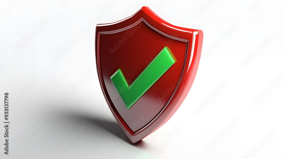 cartoon 3d Icon safety shield green check mark perspective . red symbol security safety icon. Green Checkmark in minimalistic style. 3d vector illustration. white background