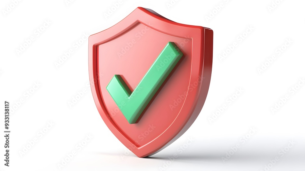 cartoon 3d Icon safety shield green check mark perspective . red symbol security safety icon. Green Checkmark in minimalistic style. 3d vector illustration. white background cartoon 3d Icon safety shield green check mark perspective . red symbol security safety icon. Green Checkmark in minimalistic style. 3d vector illustration. white background
