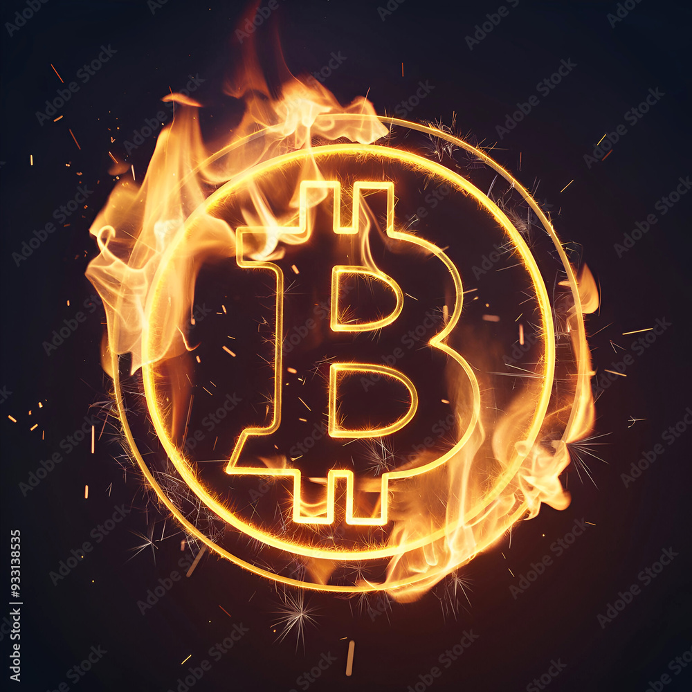 Bitcoin Logo Encircled in Flames Fiery Round Design for Cryptocurrency Enthusiasts. Bitcoin Logo Encircled in Flames Fiery Round Design for Cryptocurrency Enthusiasts.