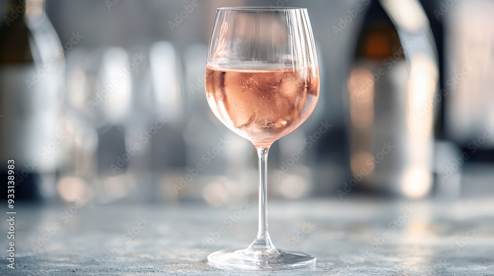 Chilled Glass of Rose Wine with Delicate Pink Hues, a Refreshing Summer Drink