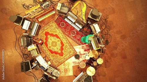 Directly above a DJ setup