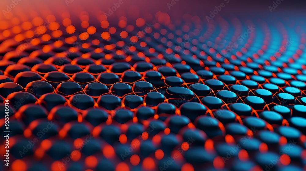 Fototapeta premium A close-up view of textured spheres illuminated by vibrant colors, creating a dynamic abstract pattern in modern design.