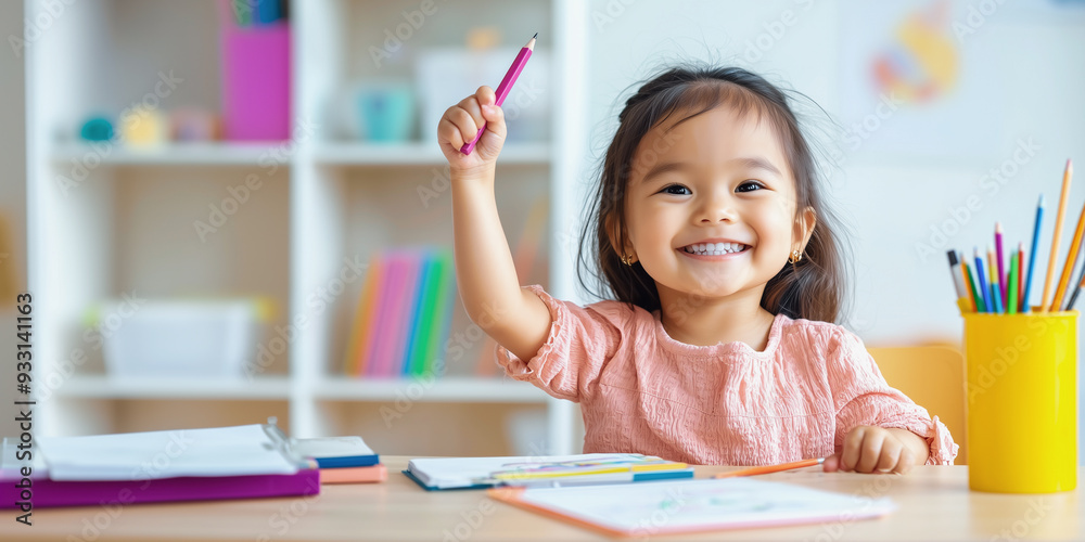 Photo of Asian little girl in school Photo of Asian little girl in school