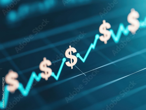 Revenue analysis, ascending line charts with dollar signs, 3D illustration