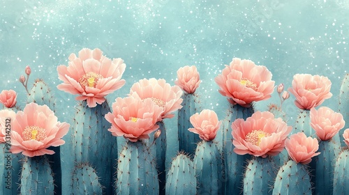 Pink cactus flowers blooming in the desert