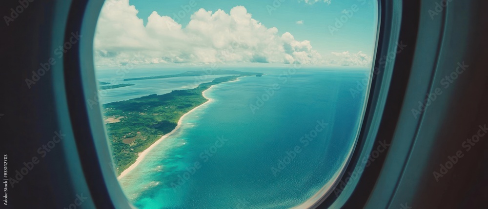 Naklejka premium Coastal Landscape Seen From Airplane Window