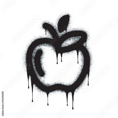 Spray graffiti apple fruit sign painted black on white. Fruit symbol. isolated on white background. vector illustration