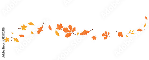 Wave of falling leaves. Leaf fall. Autumn falling leaves on a transparent background.