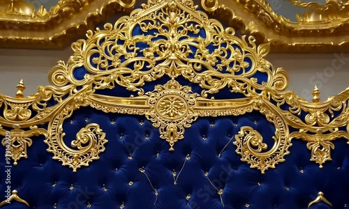 Wallpaper Mural Opulent Royal Blue Velvet Headboard with Gilded Rococo Detail Torontodigital.ca