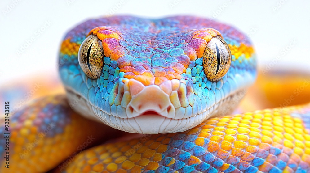 Fototapeta premium Colorful Close Up of Exotic Snake In White Background