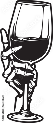 skeleton hand holding a glass of wine