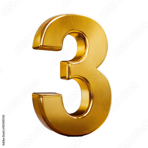 3d gold number 3 or letter three on white background