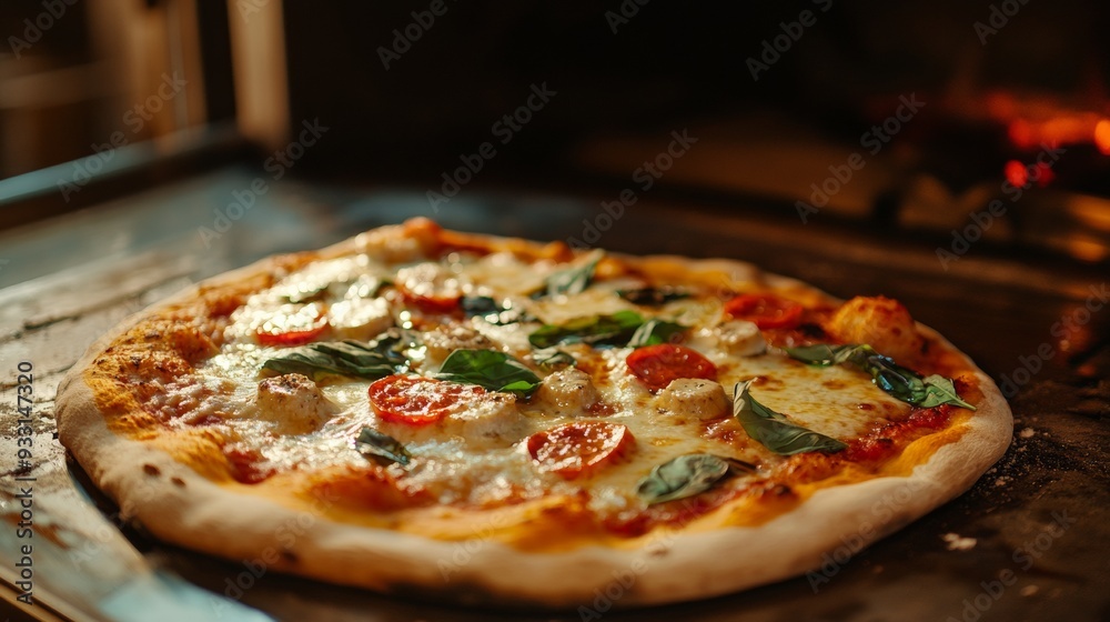 A freshly made pizza A freshly made pizza