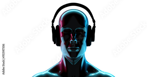 3D rendering, Close up portrait futuristic cyber punk man, music cyber punk man, blue and pink neon colors glowing reflection, isolated on white background.