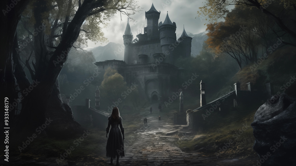 Fototapeta premium mysterious forest and ancient castle 2