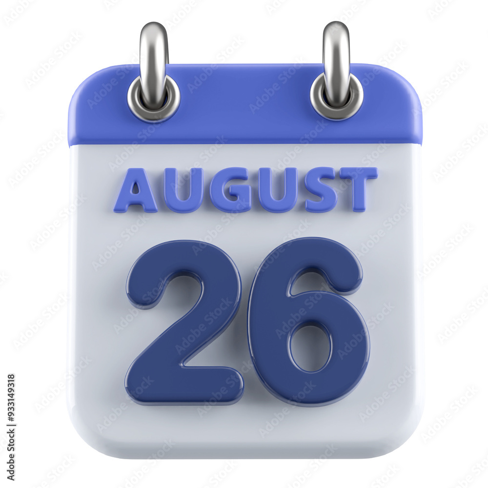26th August Calendar Icon 3D Render 26th August Calendar Icon 3D Render