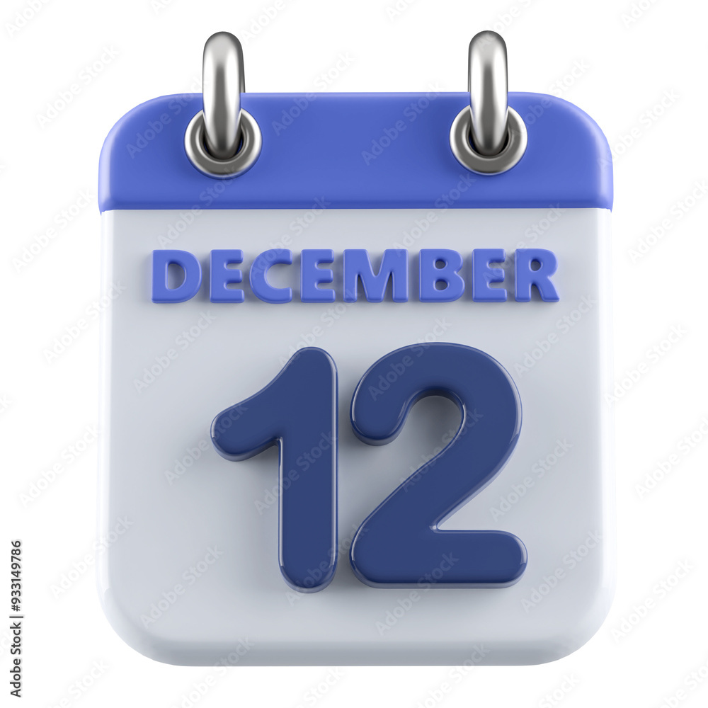 12th December Calendar Icon 3D Render 12th December Calendar Icon 3D Render