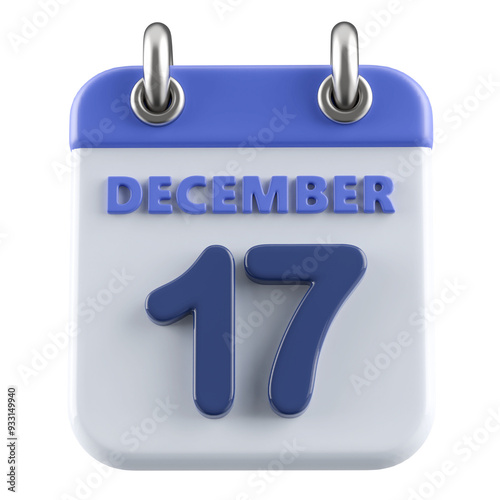 17th December Calendar Icon 3D Render