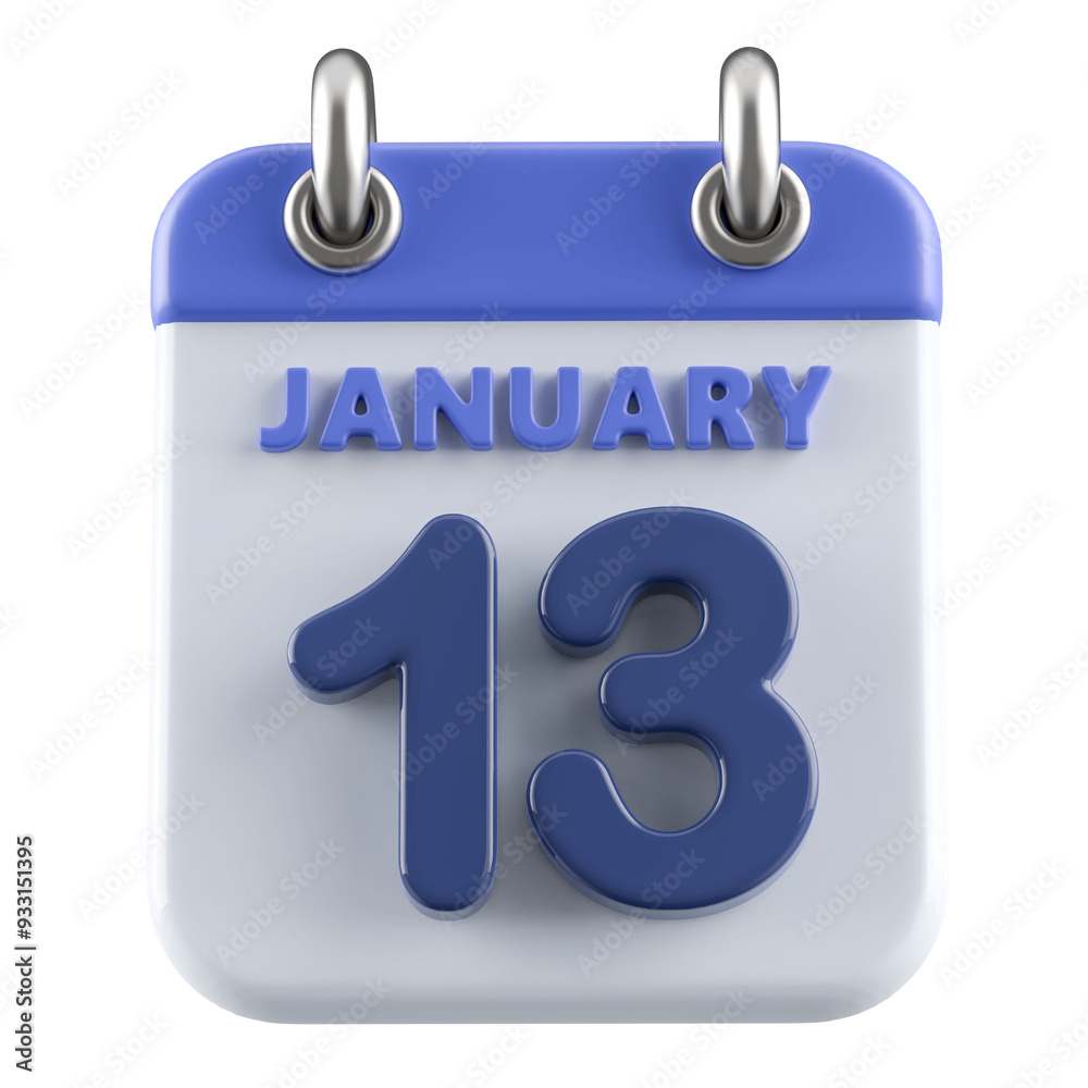13th January Calendar Icon 3D Render