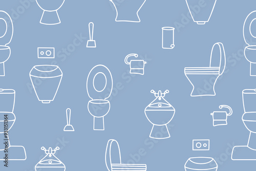 Seamless vector pattern of toilets and toilet paper. Toilet seamless pattern. Vector 
